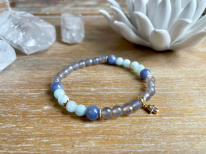 Green Angelite, Tanzanite & Gray Agate Beaded Bracelet || Reiki Infused