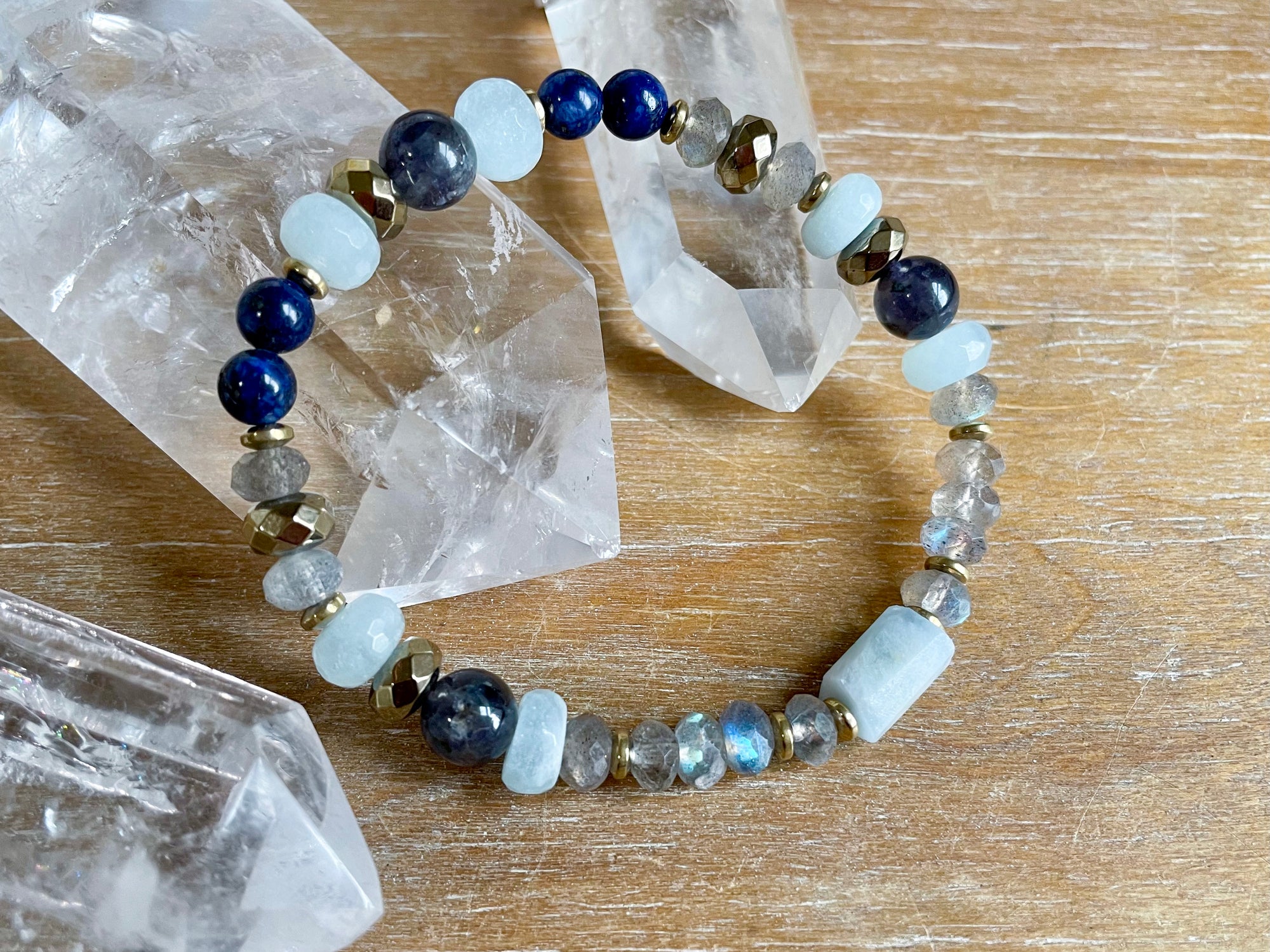 Labradorite, Aquamarine, Lapis Lazuli & Iolite Beaded Bracelet || Reiki Infused