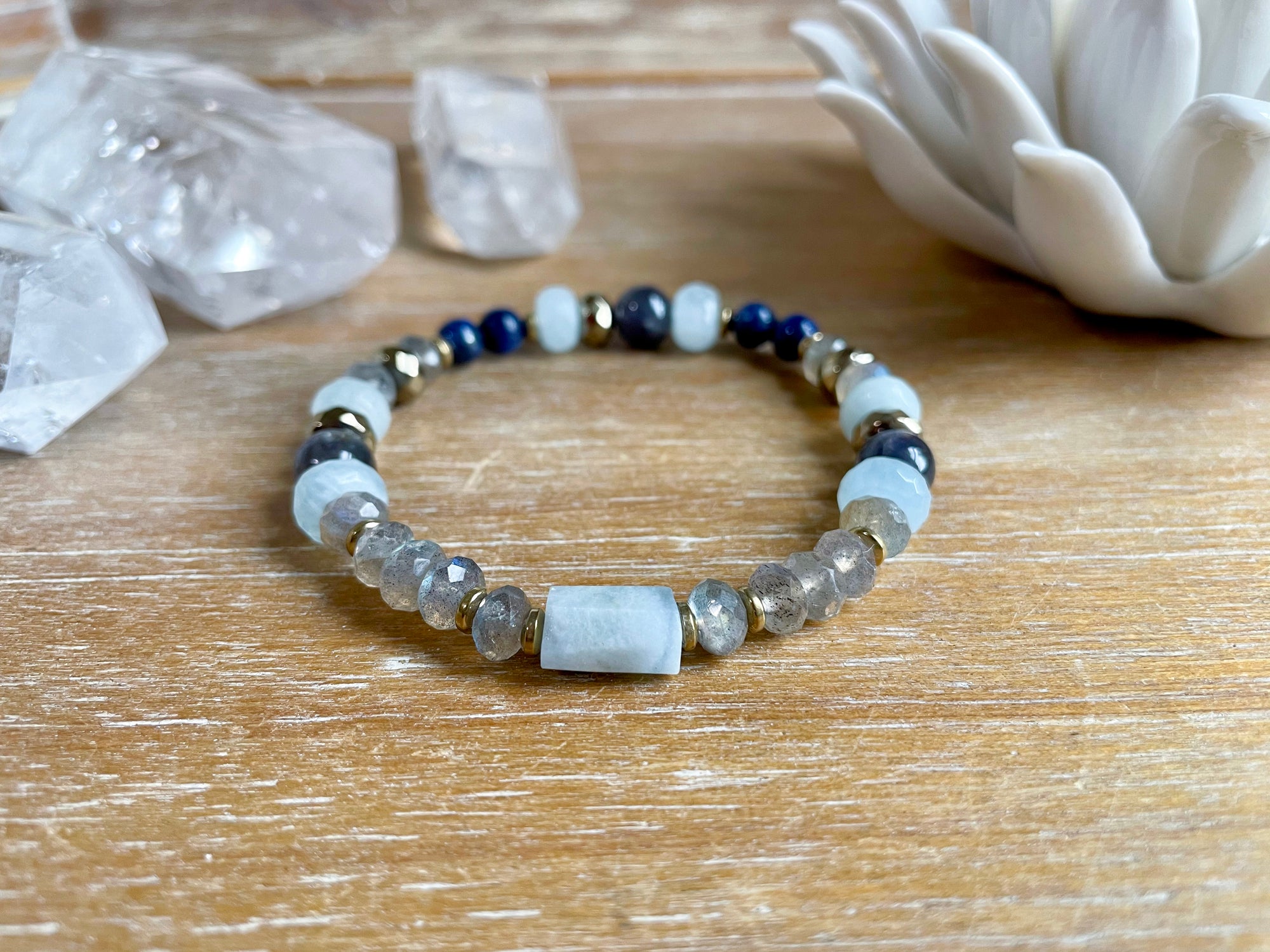 Labradorite, Aquamarine, Lapis Lazuli & Iolite Beaded Bracelet || Reiki Infused