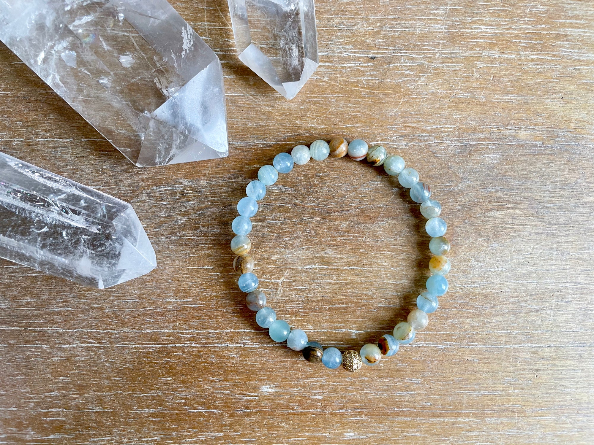 Leumurian Aquatine Calcite Beaded Bracelet || Reiki Infused