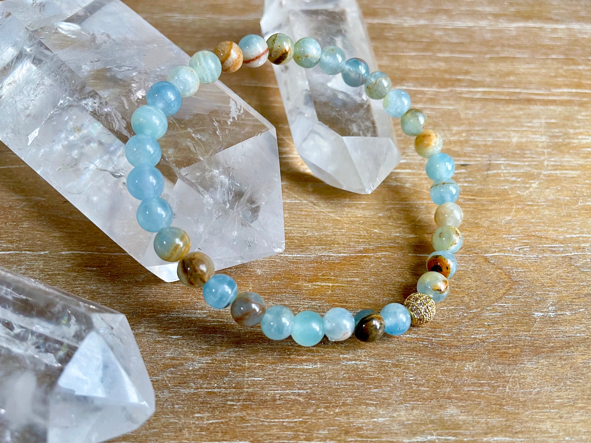 Leumurian Aquatine Calcite Beaded Bracelet || Reiki Infused