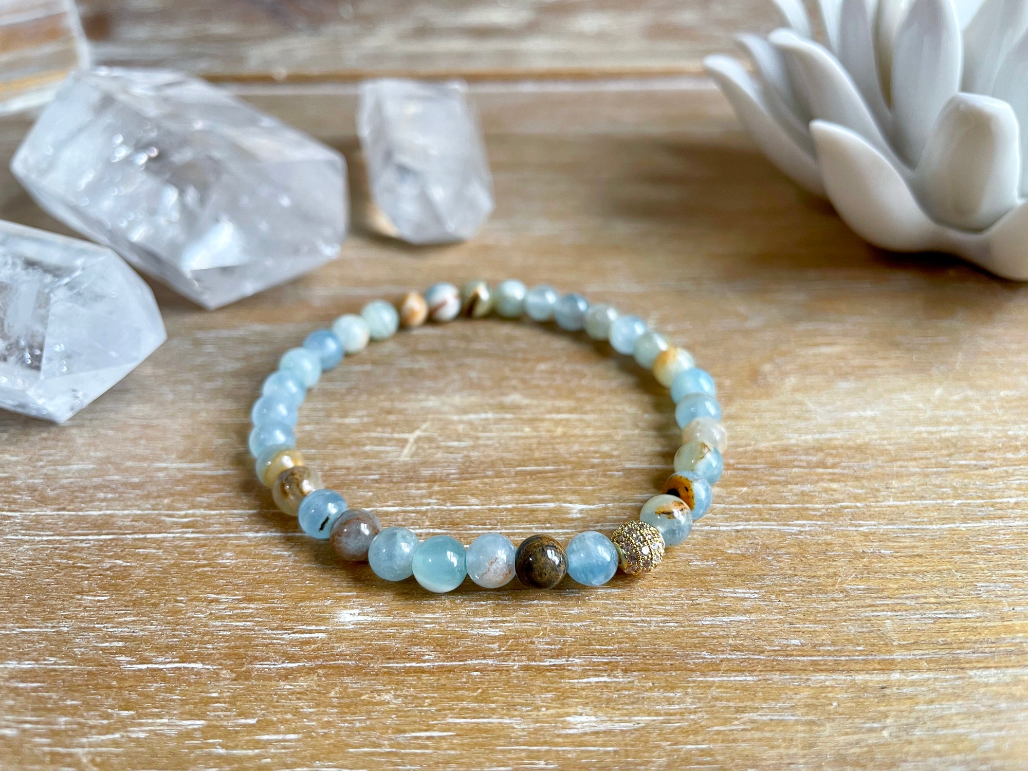 Leumurian Aquatine Calcite Beaded Bracelet || Reiki Infused