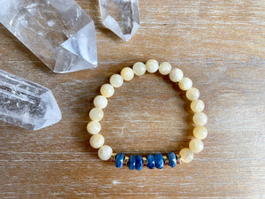 Yellow Calcite & Kyanite Beaded Bracelet || Reiki Infused