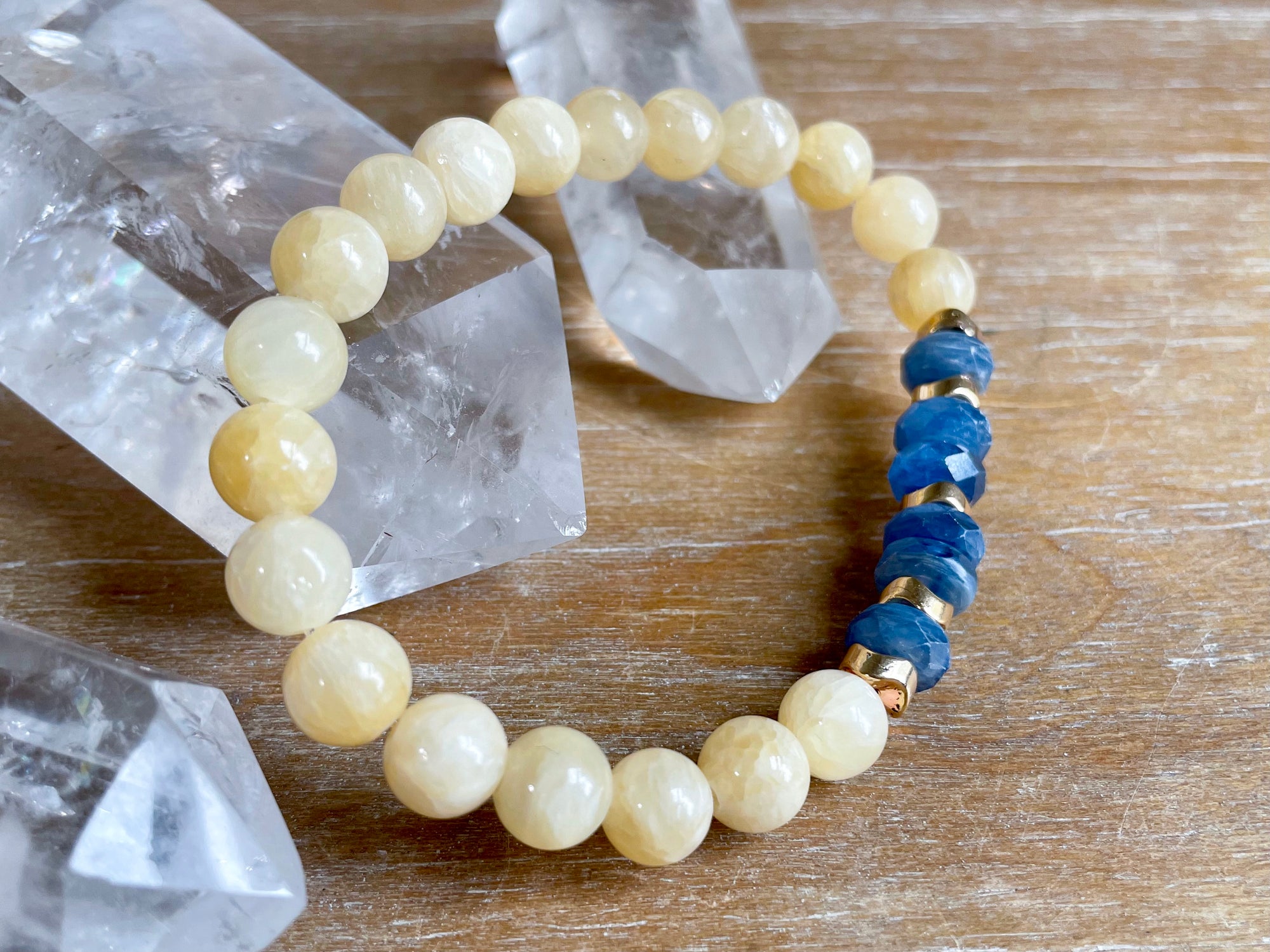 Yellow Calcite & Kyanite Beaded Bracelet || Reiki Infused