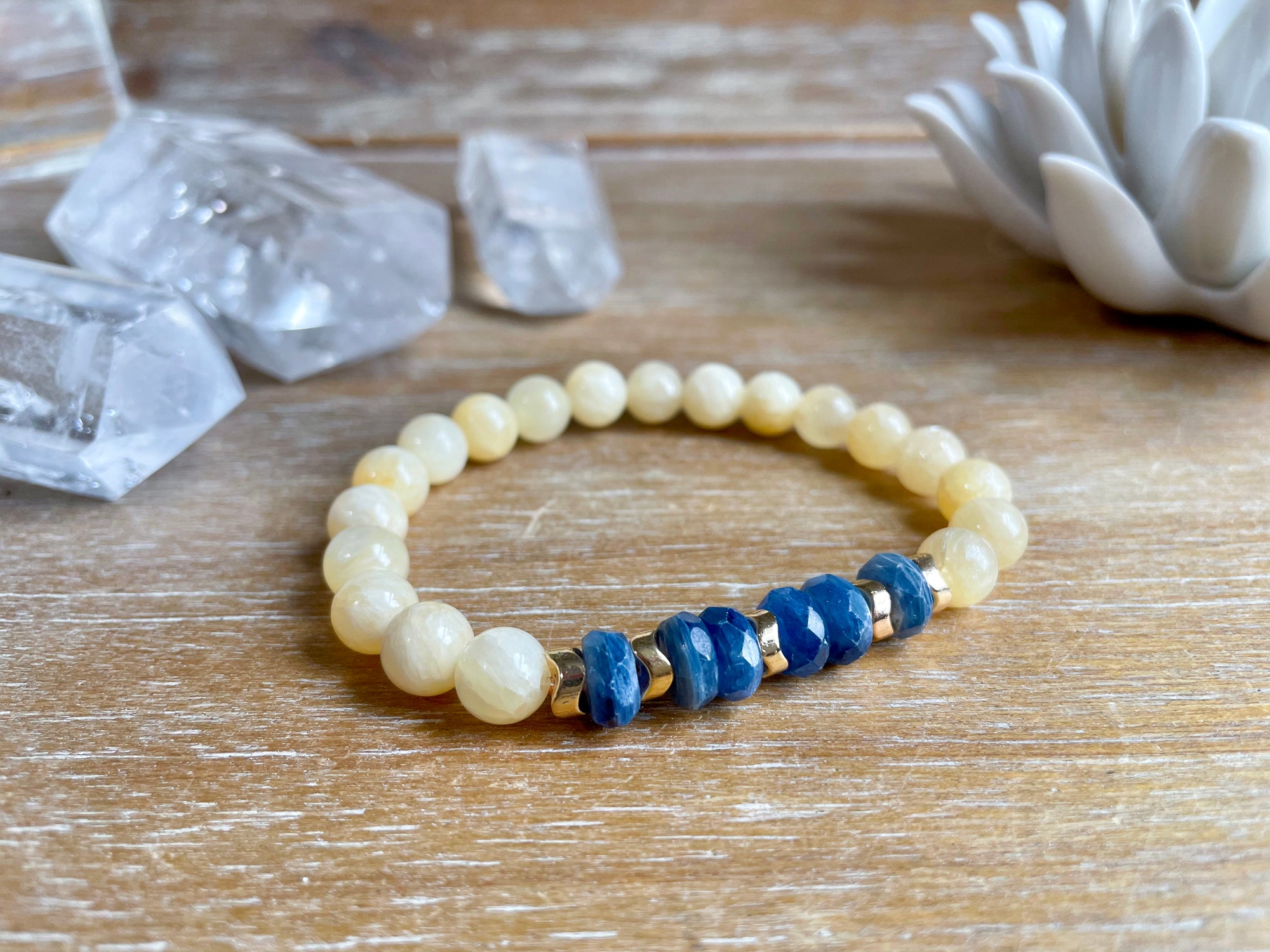 Yellow Calcite & Kyanite Beaded Bracelet || Reiki Infused