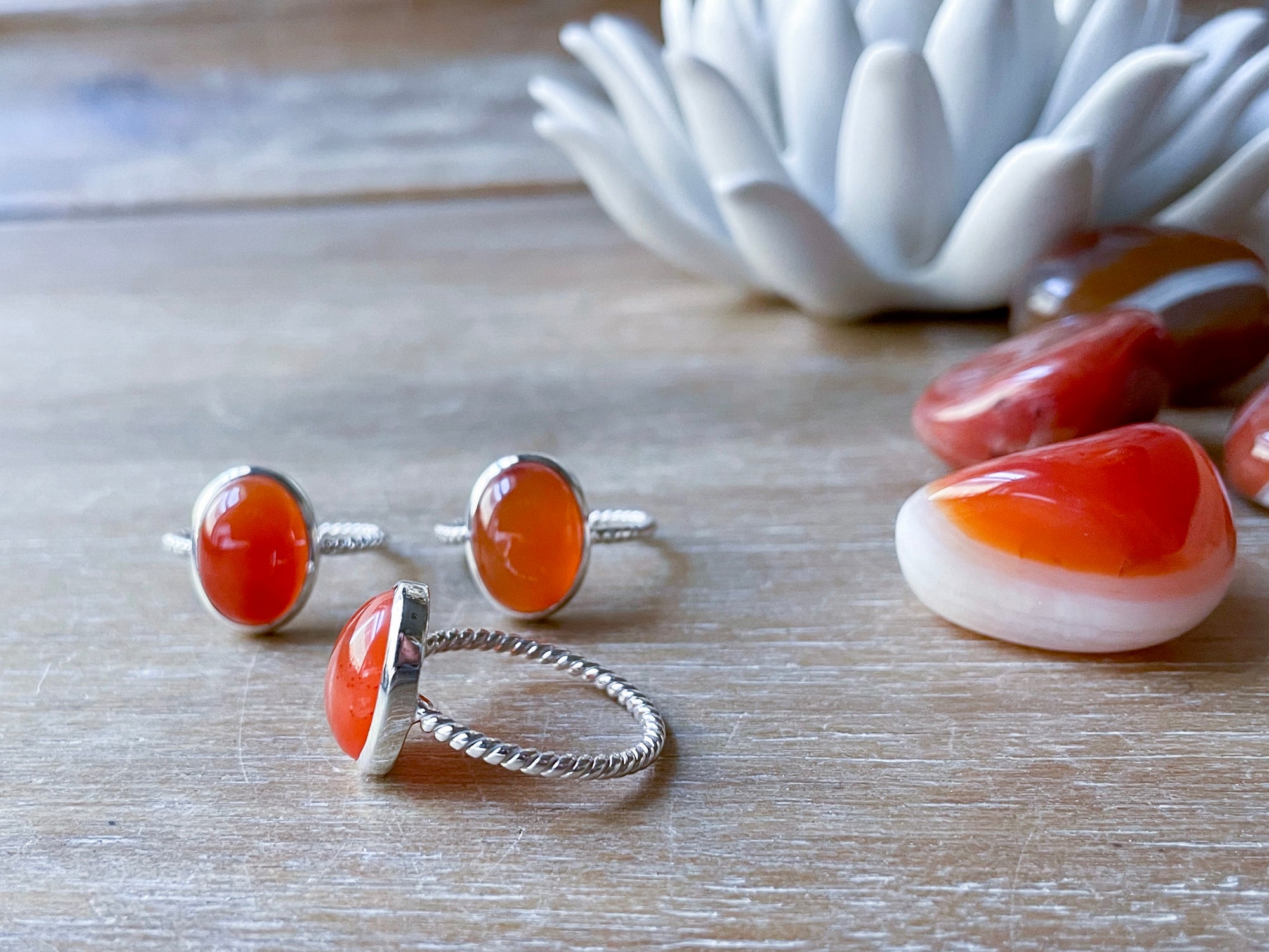 Carnelian Sterling Silver Ring || Rope Band