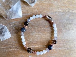 Moonstone, Gray Agate & Smoky Quartz Beaded Bracelet || Reiki Infused