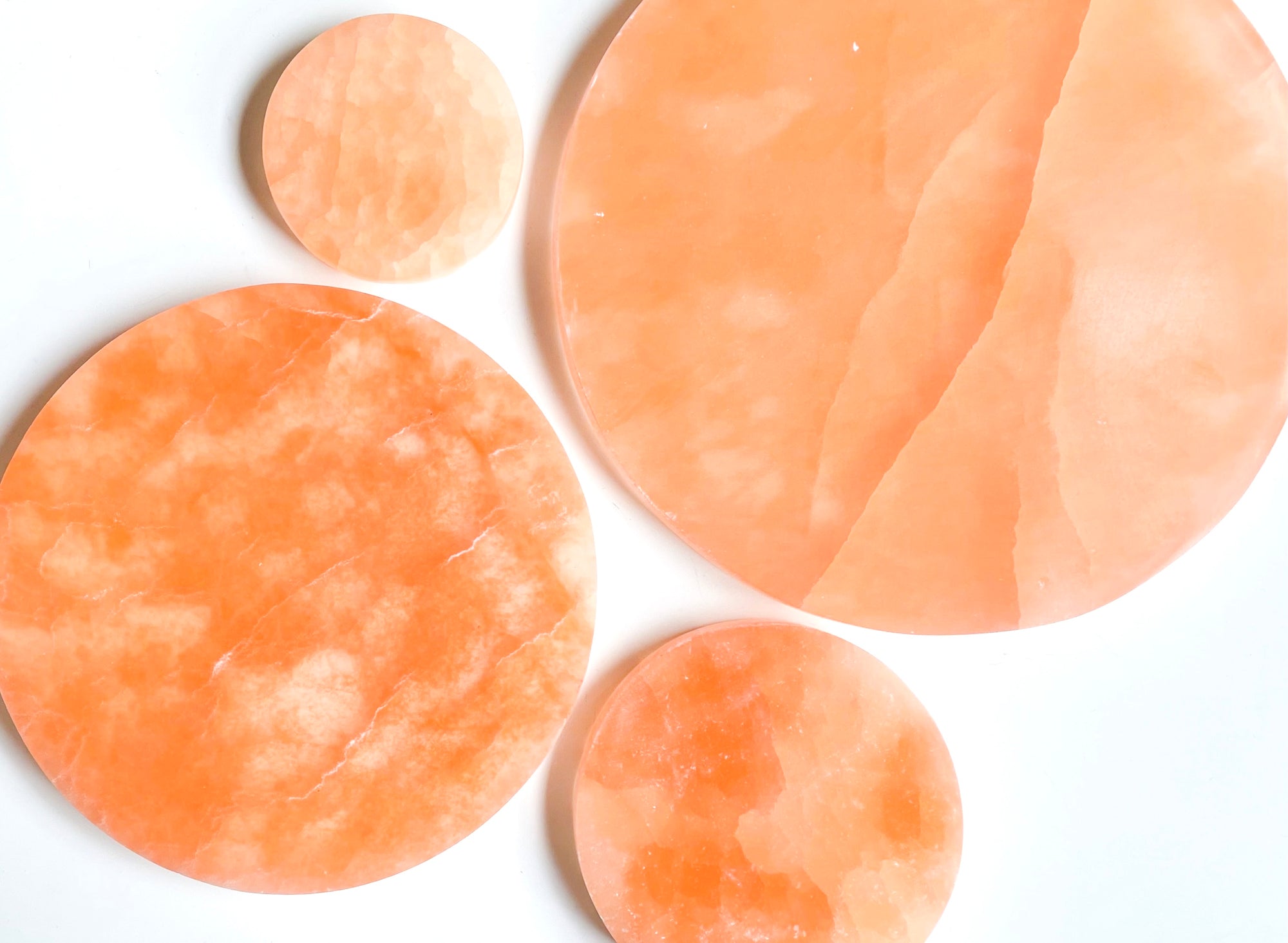 Peach Selenite Round Charging Plate