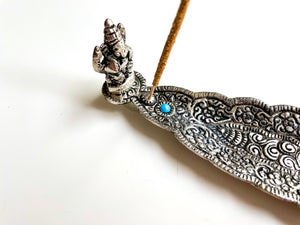 Metal Leaf Incense Stick & Cone Burner 12" - Ganesha
