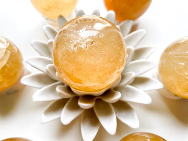 Honey Optical Calcite Sphere - Angelic Roots