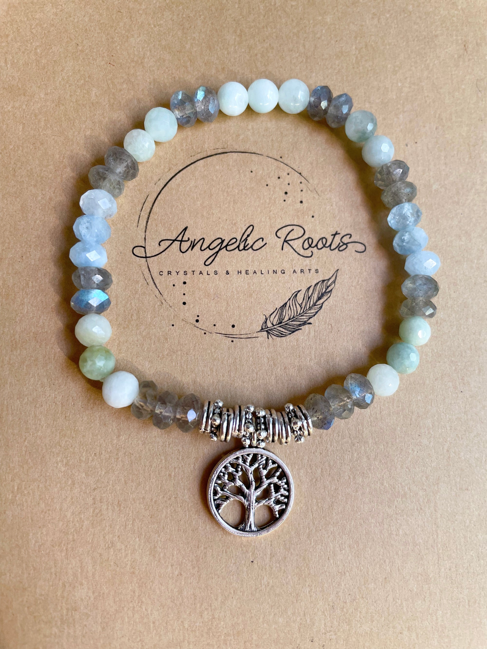 Labradorite, Burmese Jade, Aquamarine & Green Angelite || Tree of Life Bracelet || Reiki Infused