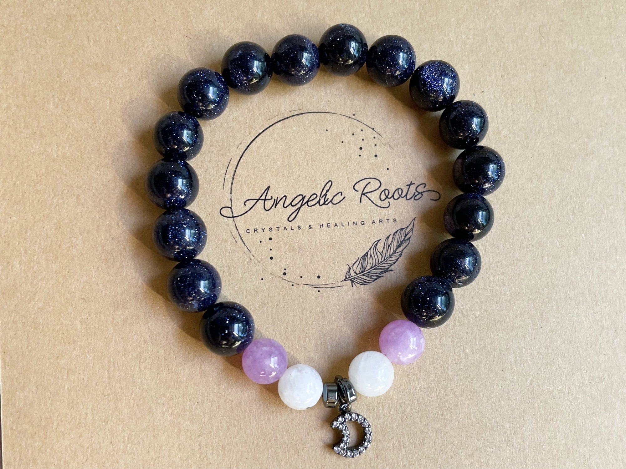 Blue Sandstone, Lavender Jade & Rainbow Moonstone Bracelet || Moon Charm || Reiki Infused