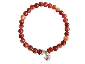 6mm Carnelian Beaded Bracelet || Red Evil Eye Charm || Reiki Infused