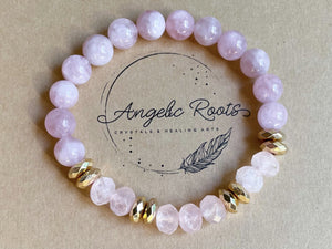 Rose Quartz Beaded Bracelet with Gold Accents || Reiki Infused