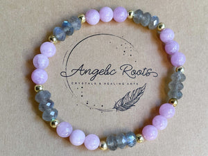 Labradorite & Lavender Jade Bracelet || Gold Accents || Reiki Infused