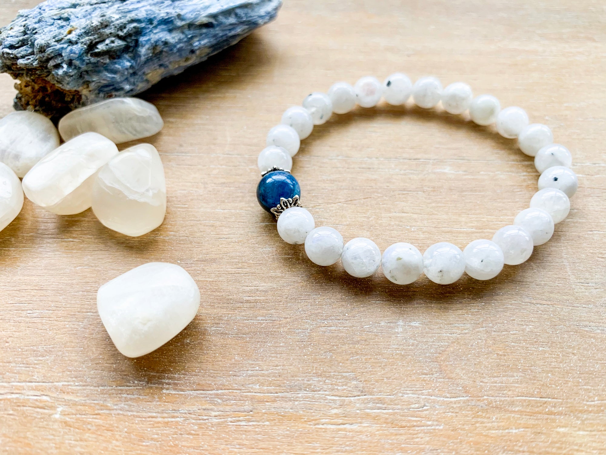 Moonstone & Kyanite Beaded Bracelet || Reiki Infused