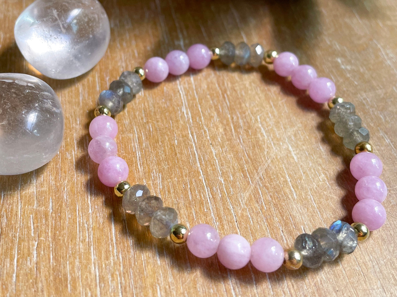 Labradorite & Lavender Jade Bracelet || Gold Accents || Reiki Infused