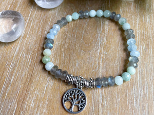 Labradorite, Burmese Jade, Aquamarine & Green Angelite || Tree of Life Bracelet || Reiki Infused