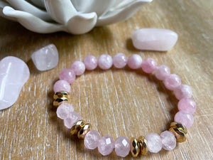Rose Quartz Beaded Bracelet with Gold Accents || Reiki Infused