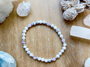 Howlite Beaded Anklet || Reiki Infused - Cave Amethyst Silver
