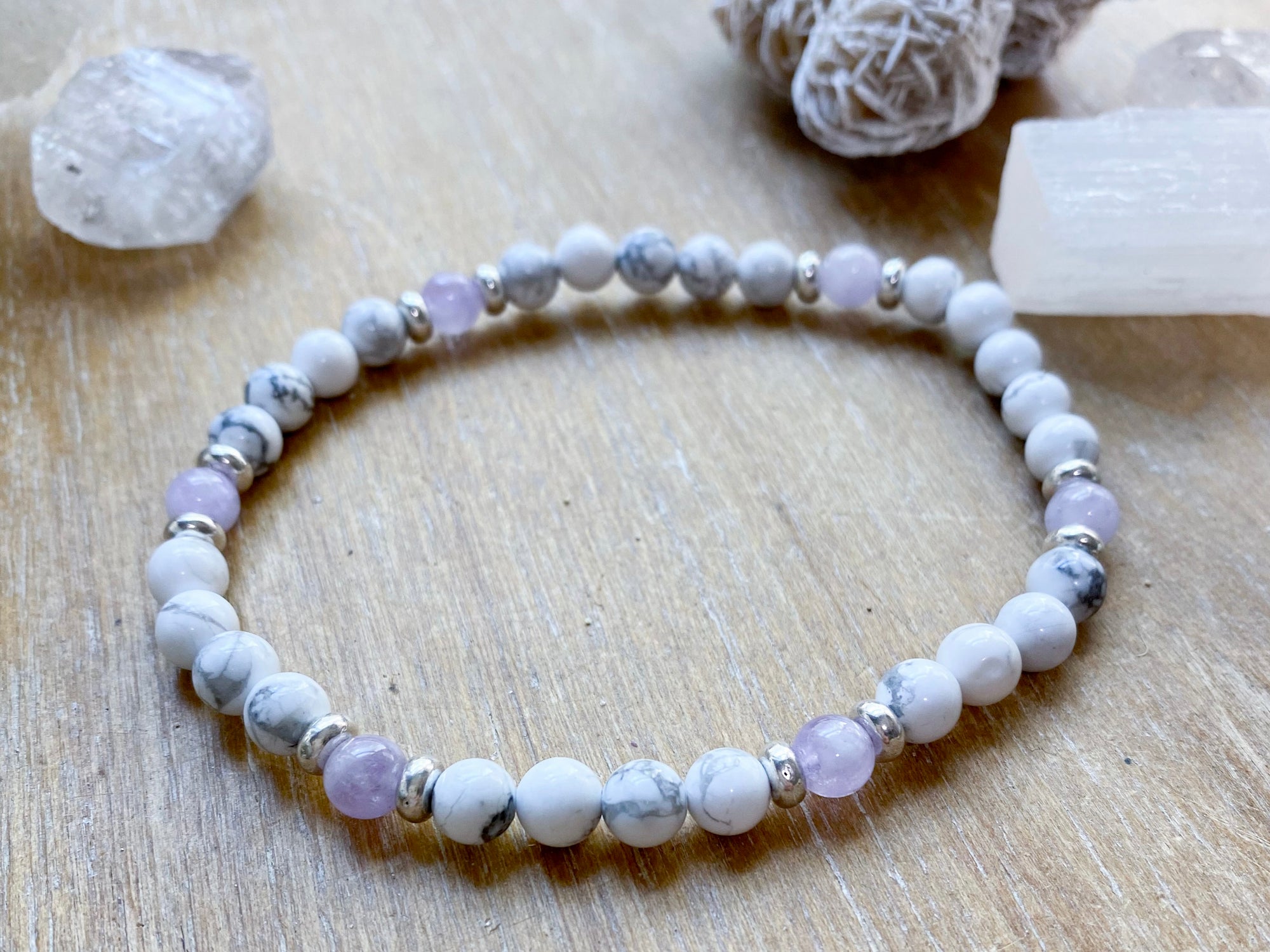 Howlite Beaded Anklet || Reiki Infused - Cave Amethyst Silver
