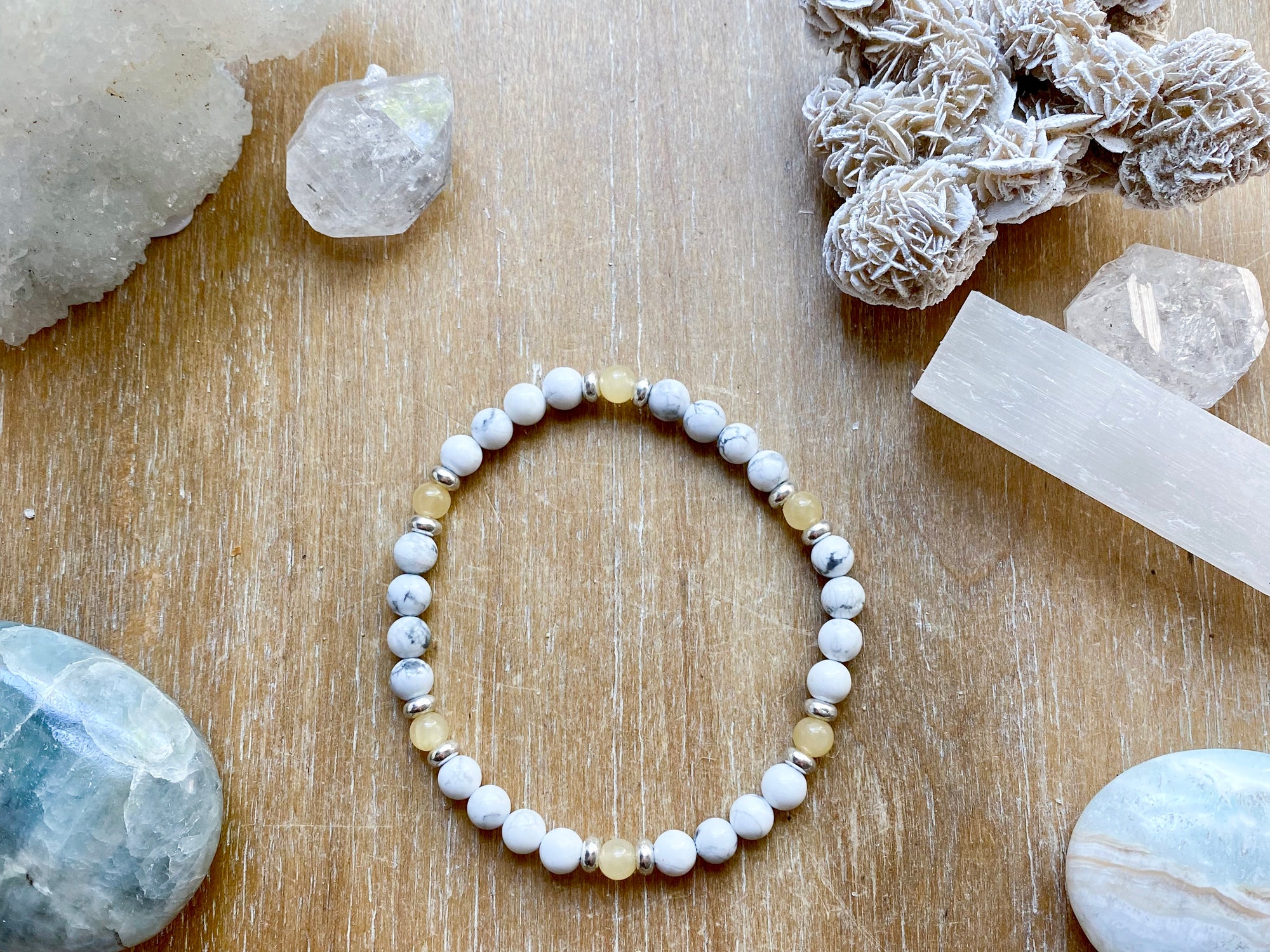 Howlite Beaded Anklet || Reiki Infused - Yellow Calcite SIlver