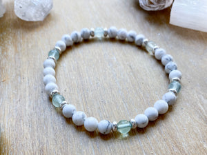 Howlite Beaded Anklet || Reiki Infused - Fluorite Silver