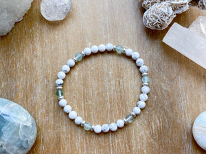 Howlite Beaded Anklet || Reiki Infused - Fluorite Silver