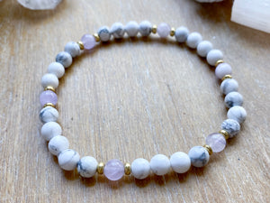 Howlite Beaded Anklet || Reiki Infused - Cave Amethyst Gold