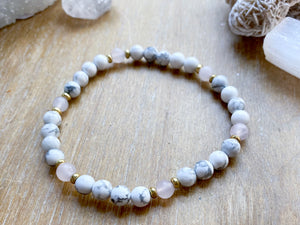 Howlite Beaded Anklet || Reiki Infused - Rose Quartz Gold