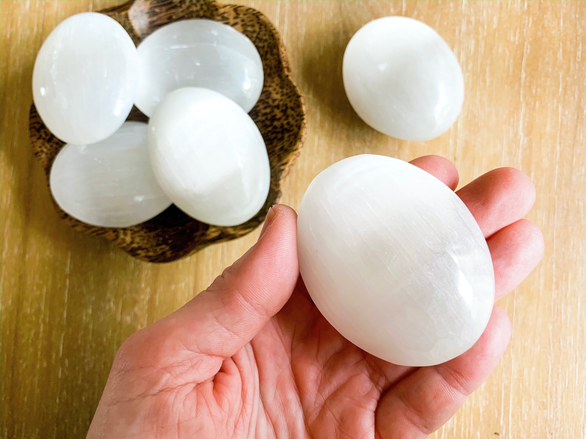 Selenite Palm Stone