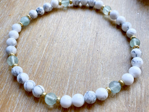 Howlite Beaded Anklet || Reiki Infused - Fluorite Gold