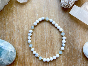 Howlite Beaded Anklet || Reiki Infused - Aquamarine Gold