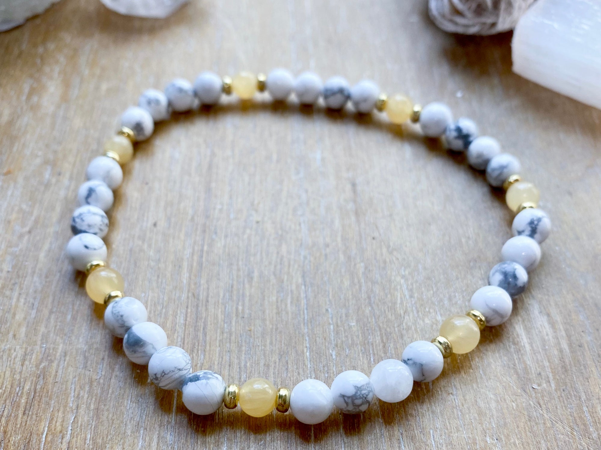 Howlite Beaded Anklet || Reiki Infused - Yellow Calcite Gold