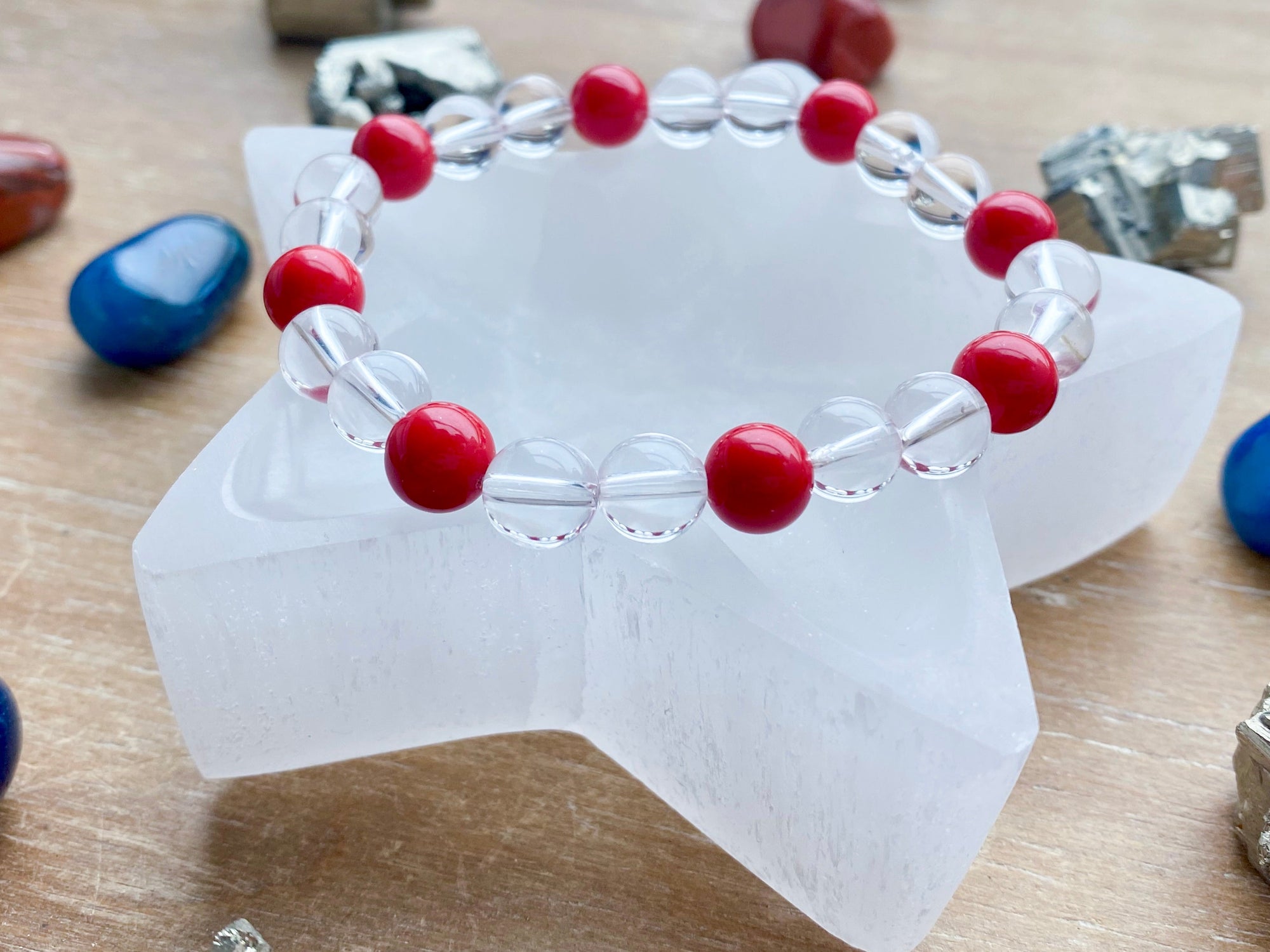 Limited Edition Patriotic Bracelet Collection || Clear Quartz & Red Coral || Reiki Infused