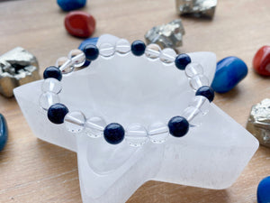 Limited Edition Patriotic Bracelet Collection || Clear Quartz &  Blue Sandstone || Reiki Infused