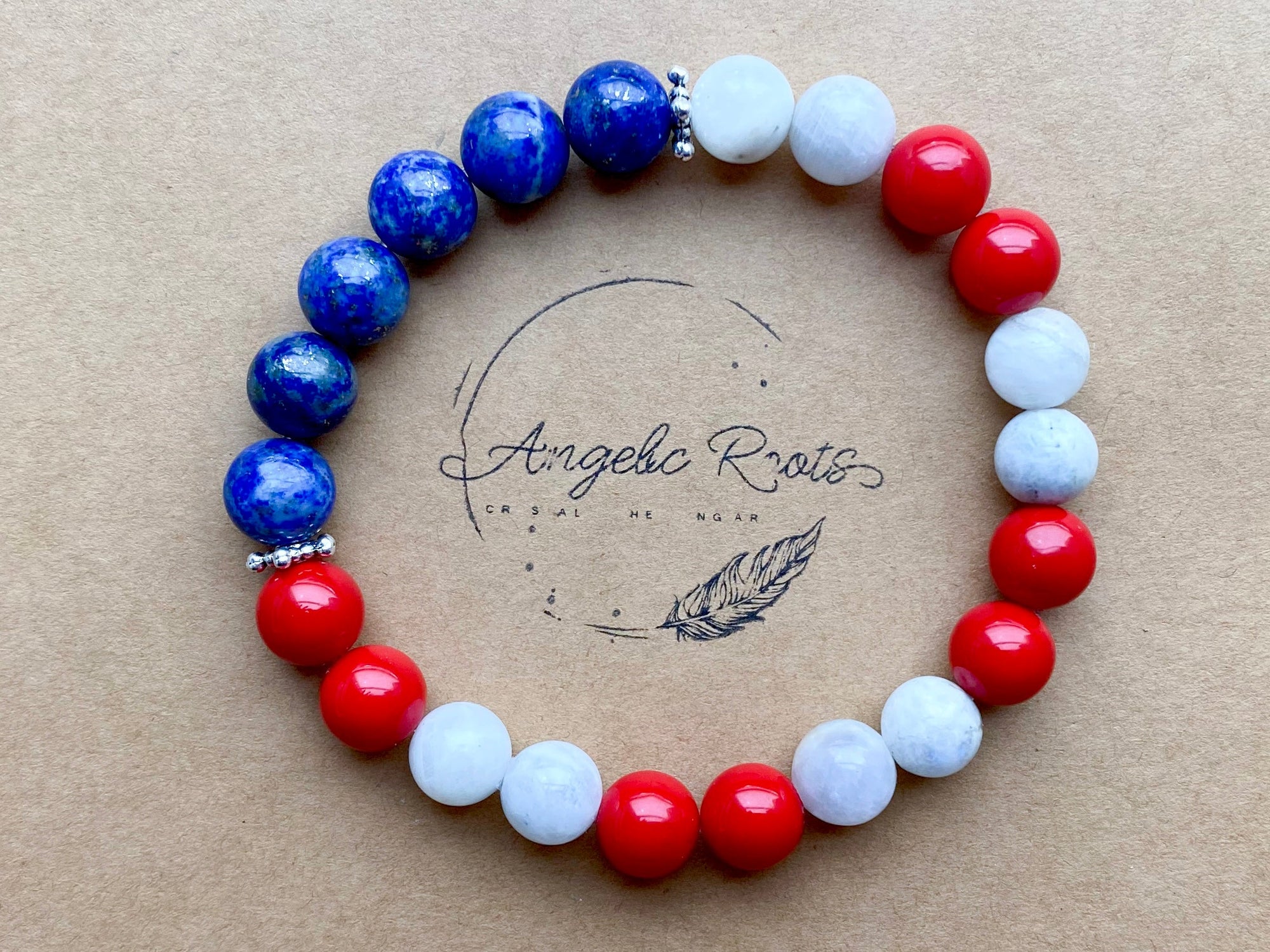 Limited Edition Patriotic Bracelet Collection || Moonstone, Red Coral & Lapis Lazuli || Reiki Infused