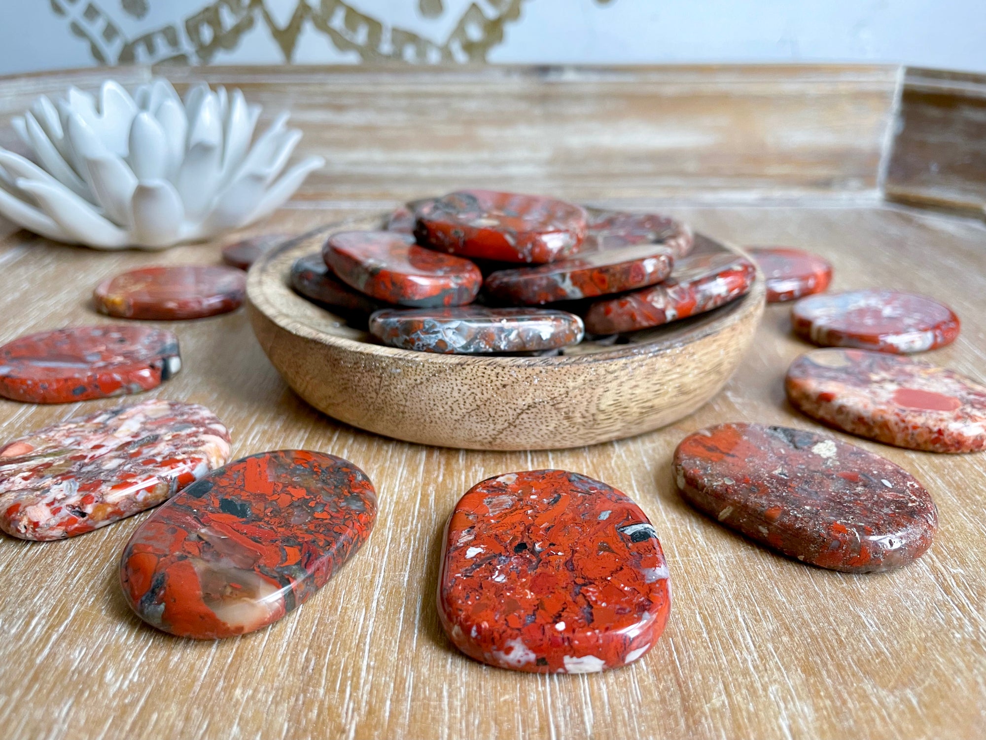 Red Brecciated Jasper Flat Palm Stone