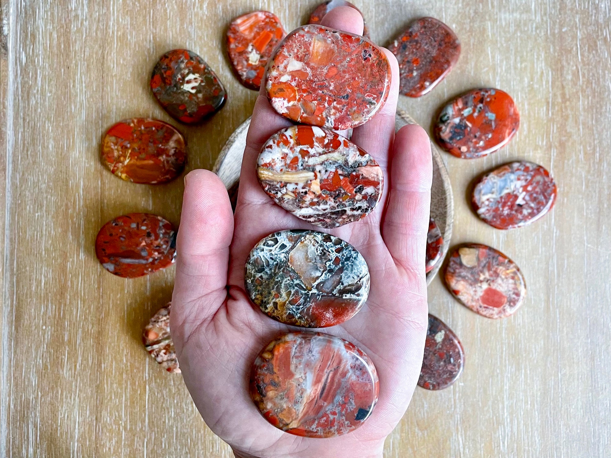 Red Brecciated Jasper Flat Palm Stone