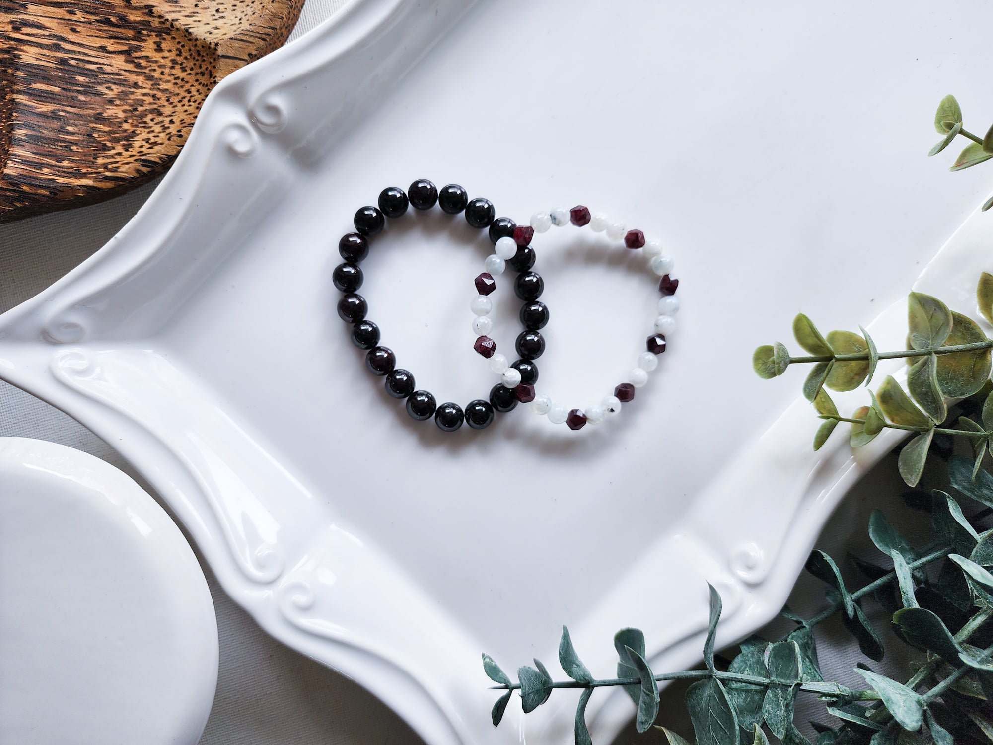 January Bracelet Stack || Garnet & Moonstone Beaded Bracelet || Reiki Infused