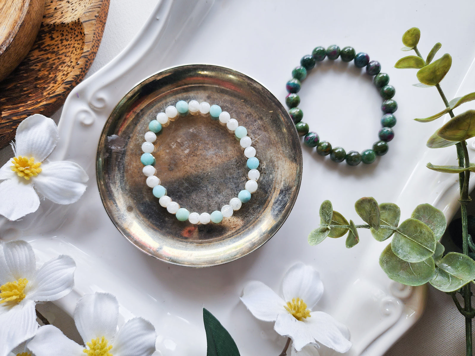 July Bracelet Stack || Ruby in Fuchsite, Amazonite & Moonstone Beaded Bracelet || Reiki Infused