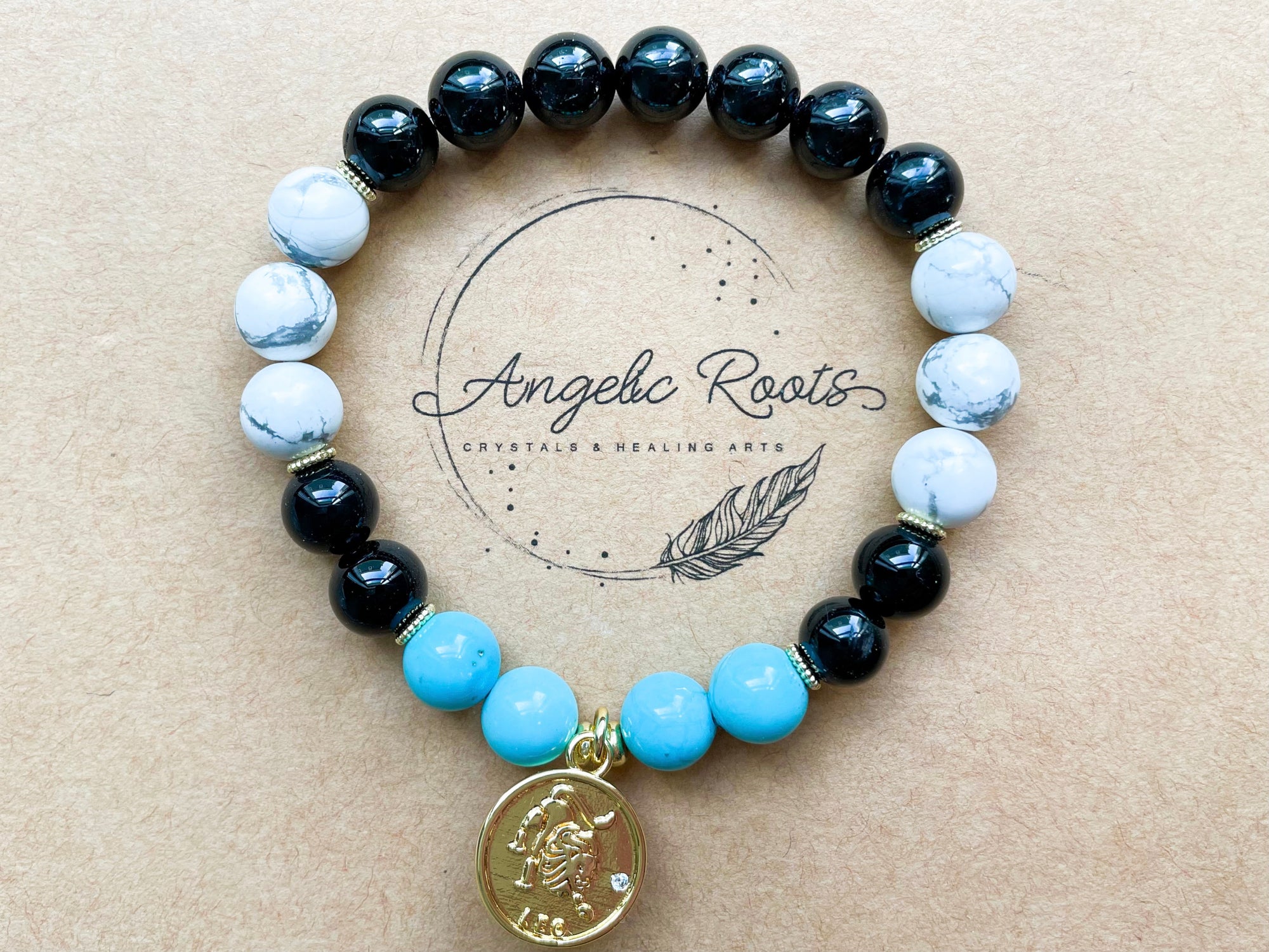 LEO GOLD EDITION Onyx, Howlite, Turquoise Beaded Bracelet || Reiki Infused