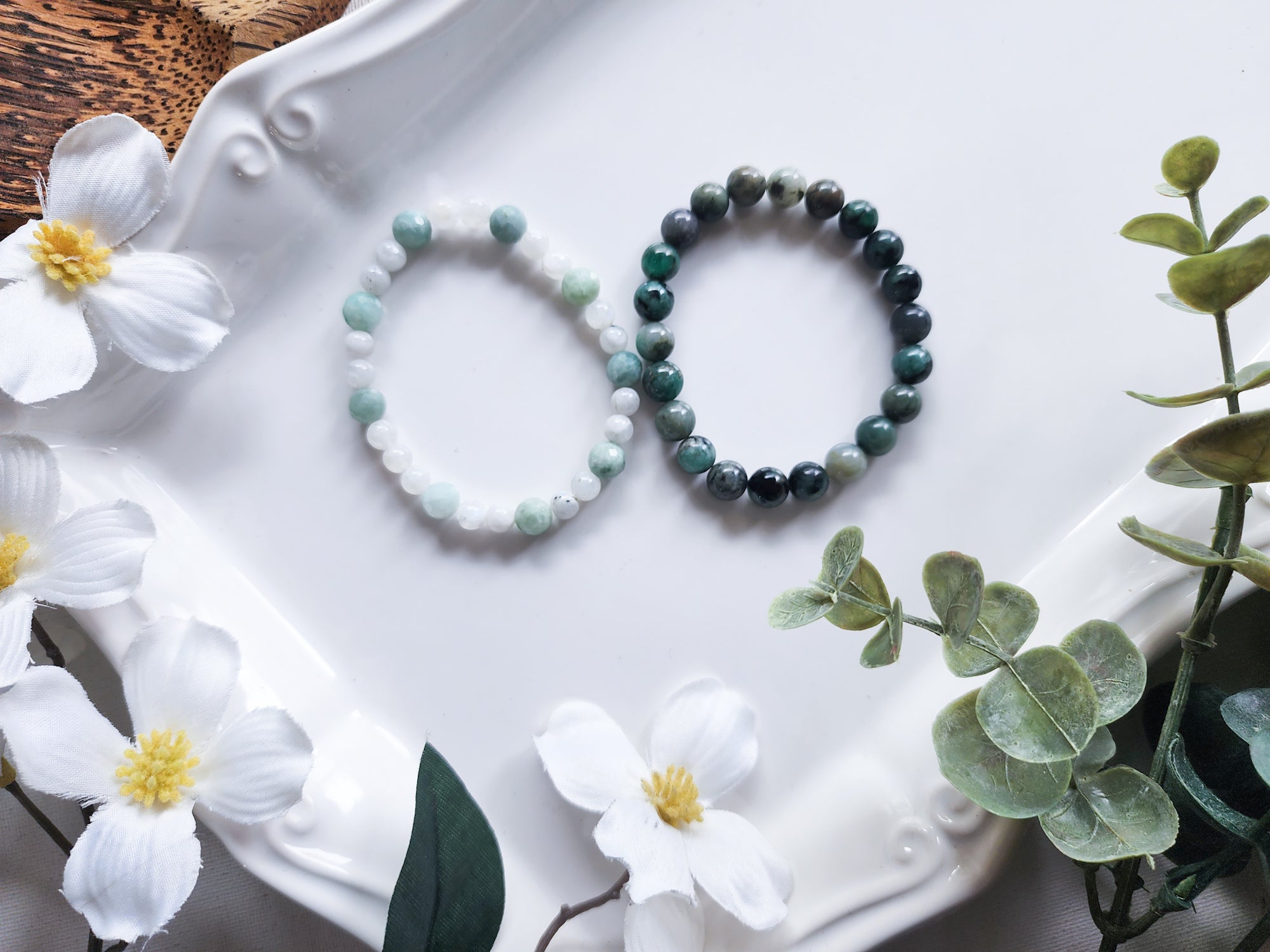 May Bracelet Stack || Emerald, Amazonite & Moonstone Beaded Bracelet || Reiki Infused