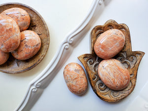 Peach Moonstone Palm Stone