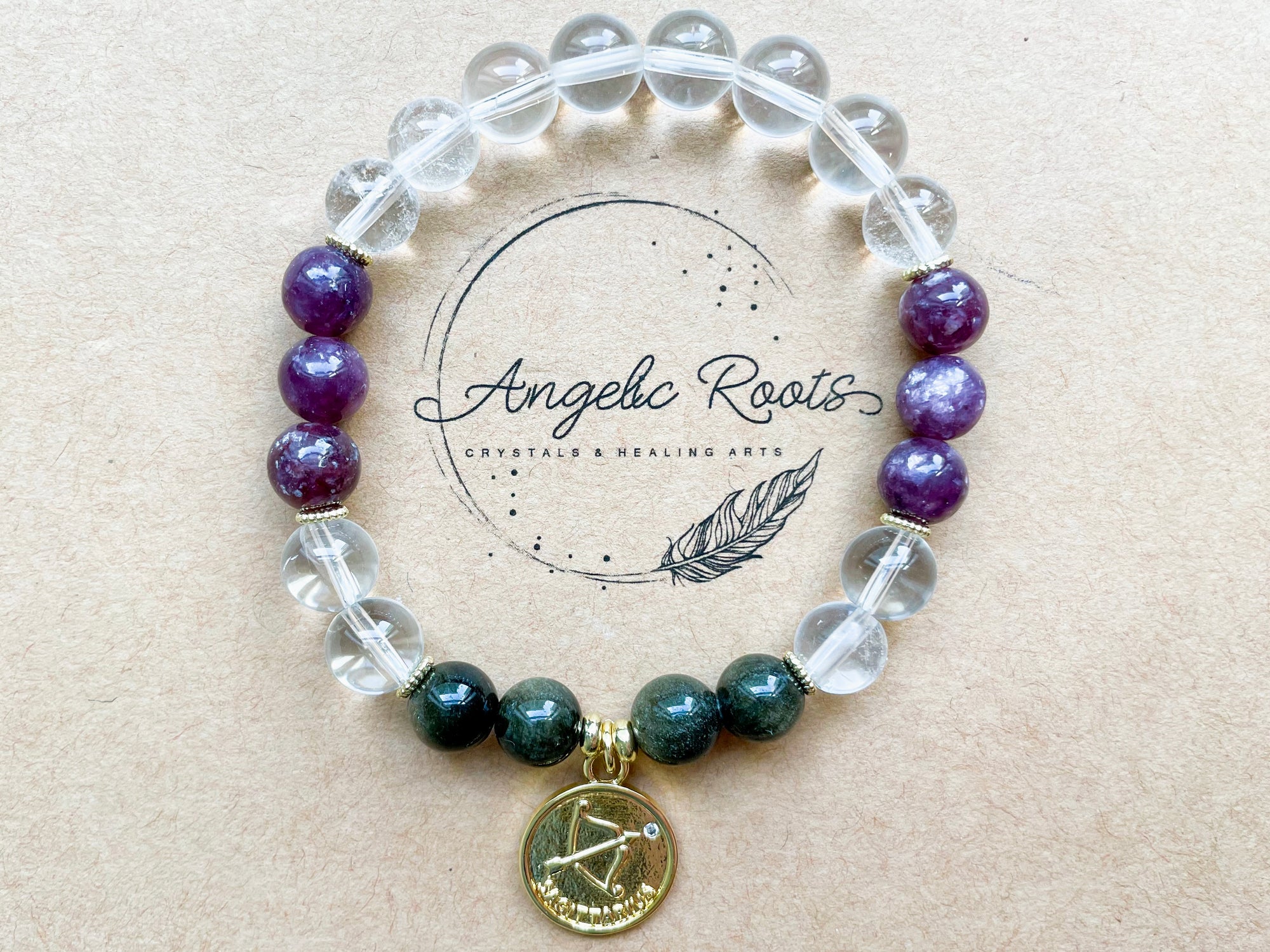 SAGITTARIUS GOLD EDITION Clear Quartz, Lepidolite, Golden Sheen Obsidian Beaded Bracelet || Reiki Infused