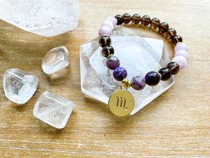 SCORPIO GOLD EDITION Smoky Quartz, Kunzite, Charoite Beaded Bracelet || Reiki Infused