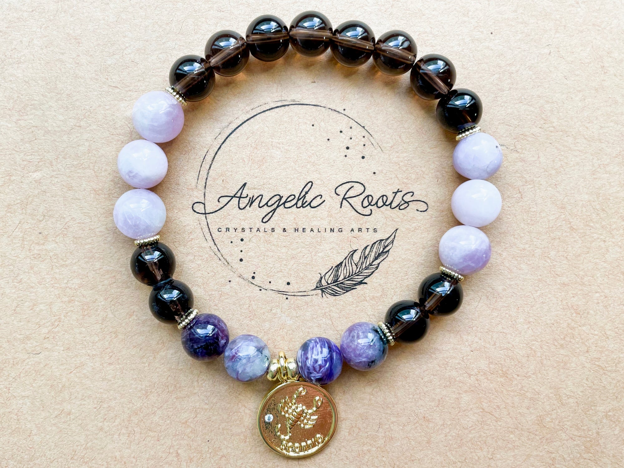 SCORPIO GOLD EDITION Smoky Quartz, Kunzite, Charoite Beaded Bracelet || Reiki Infused