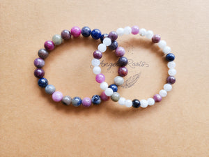 September Bracelet Stack || Sapphire & Moonstone Beaded Bracelet || Reiki Infused
