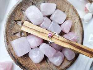 Crescent Moon Sterling Ring || Ruby