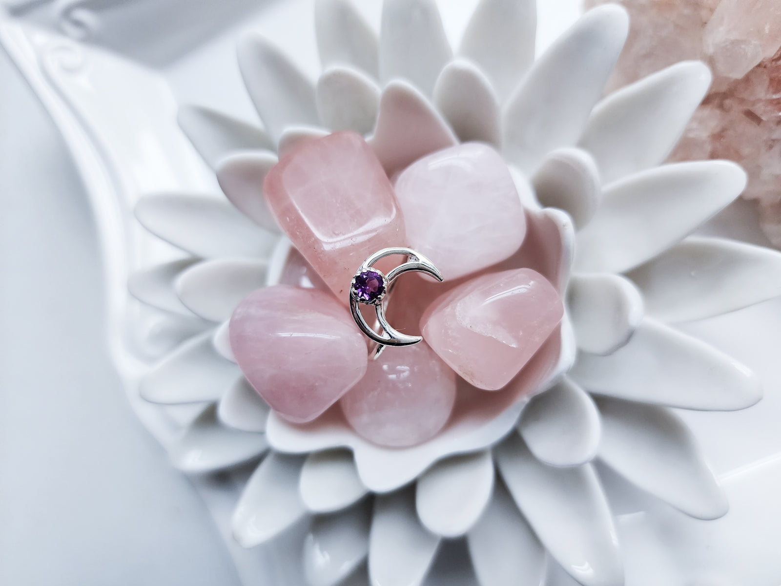 Crescent Moon Sterling Ring || Amethyst
